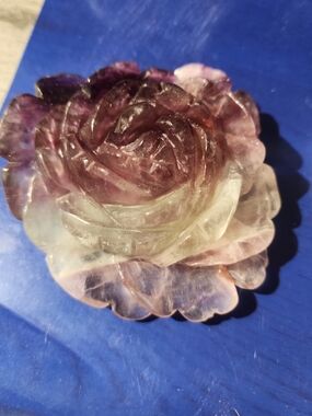 Hand-Carved Rose Crystal  - Purple and Pale Green/Fluorite